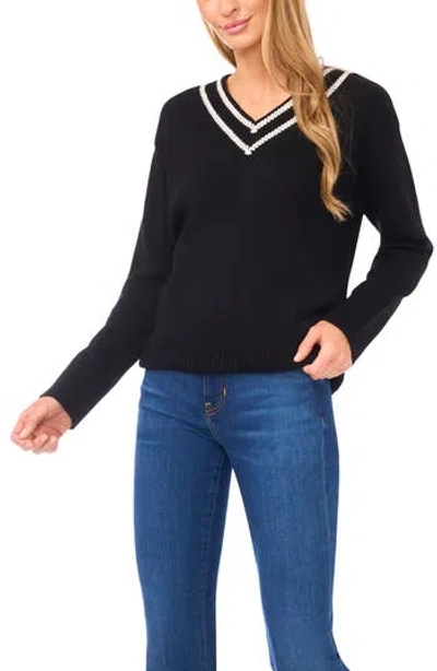 Halogen ® Contrast V-neck Sweater In Black