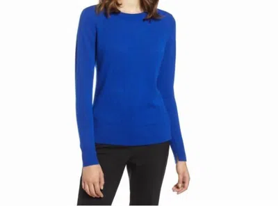 HALOGEN CREWNECK CASHMERE LIGHTWEIGHT SIDE SLITS MAZARENE SWEATER IN BLUE