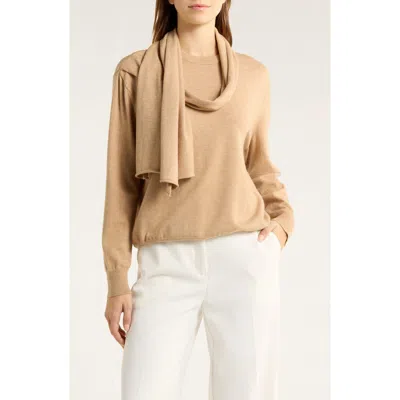 Halogen ® Crewneck Scarf Sweater In Brown