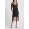 Halogen ® Crystal Detail Long Sleeve Mesh Overlay Midi Dress In Rich Black