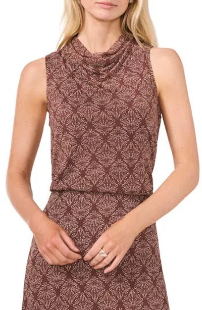 Halogen ® Ditsy Cowl Neck Sleeveless Mesh Top In Deep Mahogany Brown