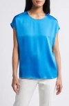 Halogen Cap Sleeve Satin Blouse In French Blue