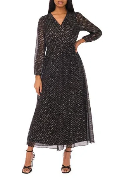 Halogen ® Dot Long Sleeve Faux Wrap Maxi Dress In Black