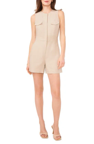 Halogen Double Pocket Sleeveless Linen Blend Romper In Coastal Beige