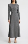 Halogen ® Draped Metallic Long Sleeve Maxi Dress In Silver