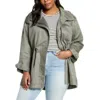 Halogen Drawstring Waist Washed Cotton Parka Jacket In Green In Green