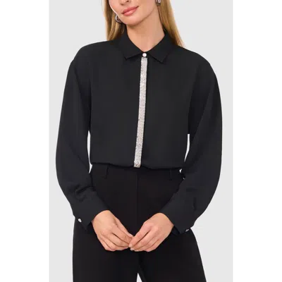 Halogen ® Embellished Placket Button-up Shirt In Rich Black
