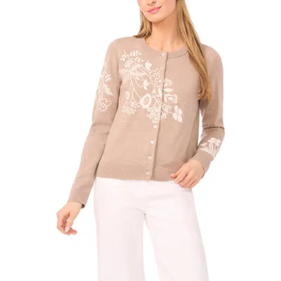 Halogen ® Embroidered Floral Button Front Cardigan In Brown