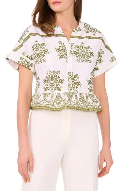 Halogen ® Embroidered Peplum Top In White/olive Branch