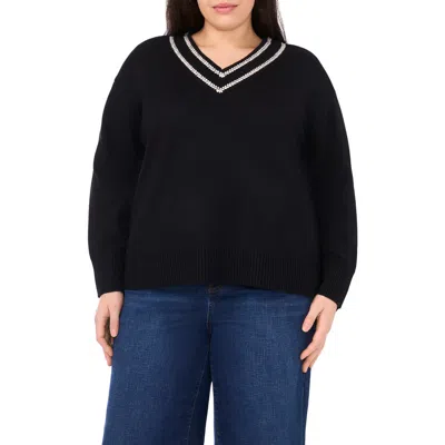 Halogen ® Embroidered Trim Sweater In Black