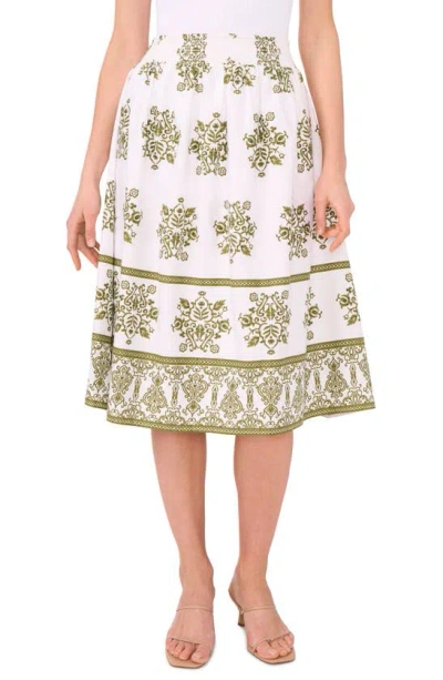 Halogen Embroidery Print Midi Skirt In White/olive Branch