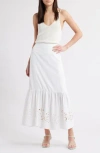 Halogen ® Eyelet Ruffle Midi Skirt In White