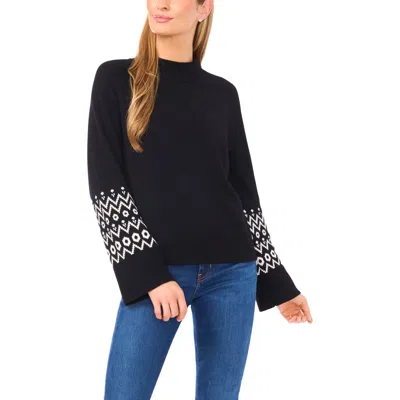 Halogen ® Fair Isle Accent Mock Neck Sweater In Black