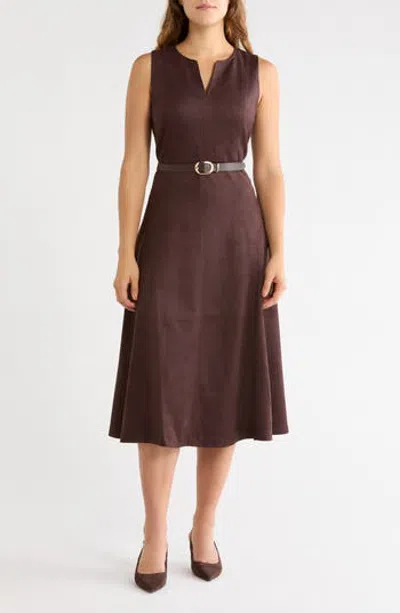 Halogen ® Faux Suede Fit & Flare Dress In Brown