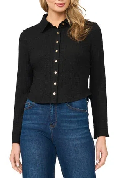 Halogen ® Flare Sleeve Knit Button-up Shirt In Black