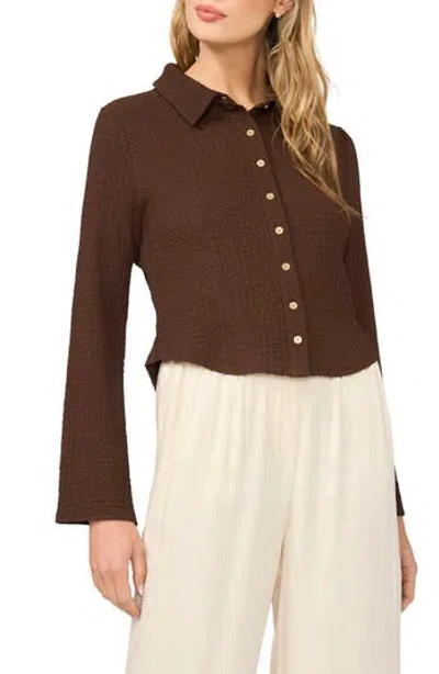Halogen ® Flare Sleeve Knit Button-up Shirt In Brown