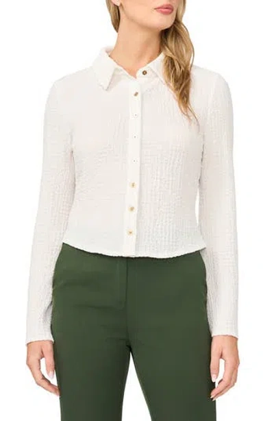 Halogen ® Flare Sleeve Knit Button-up Shirt In White