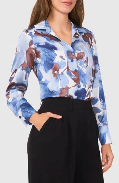 Halogen ® Floral Button-up Charmeuse Shirt In Blue