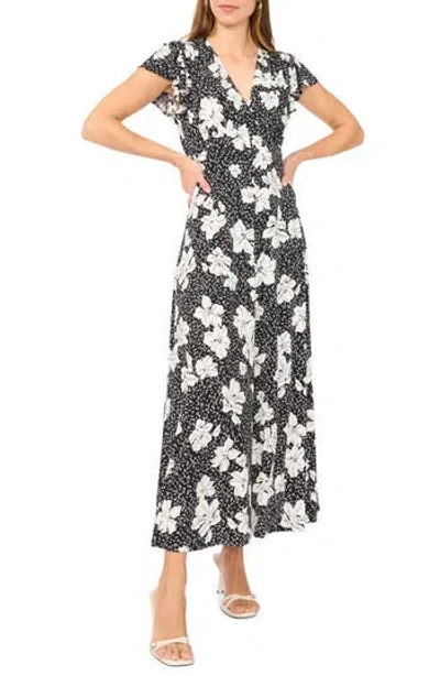 Halogen ® Floral Cap Sleeve Empire Waist Maxi Dress In Black
