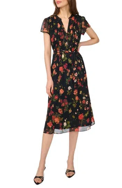 Halogen ® Floral Cap Sleeve Fit & Flare Midi Dress In Deep Ruby