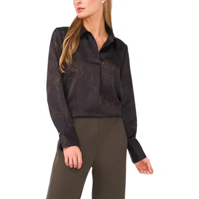 Halogen ® Floral Collared Charmeuse Popover Top In Black