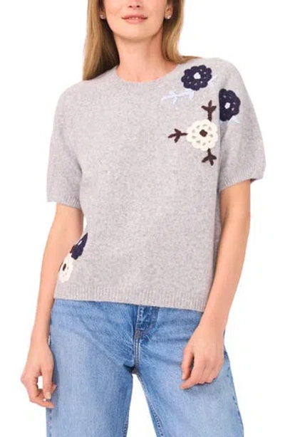 Halogen ® Floral Embroidered Short Sleeve Sweater In Gray