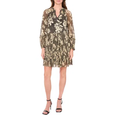 Halogen ® Floral Foil Tiered Long Sleeve Dress In Black/ Gold