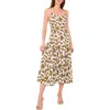 Halogen Floral Godet Pleat Linen Blend Midi Dress In Olive Drab