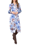 Halogen ® Floral Long Sleeve Satin Midi Shirtdress In Blue