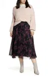 Halogen Floral Pleated Elastic Waist Pleated Chiffon Midi Skirt In Multicolor In Multi