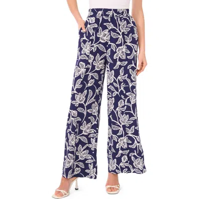 Halogen ® Floral Pleated Wide Leg Pants In Classic Navy Leaf
