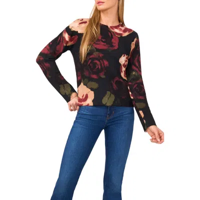 Halogen ® Floral Print Crewneck Sweater In Black
