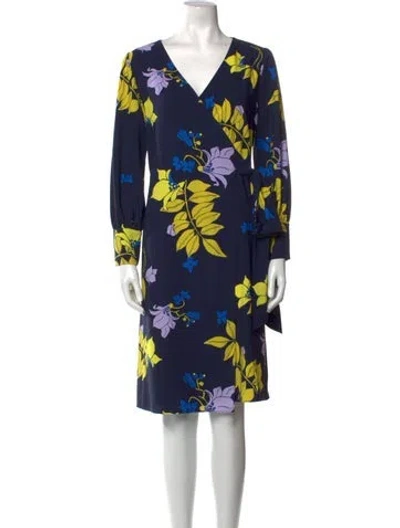Pre-owned Halogen Floral Print Knee-length Dress In Blue