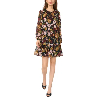 Halogen ® Floral Print Long Sleeve Babydoll Dress In Brown