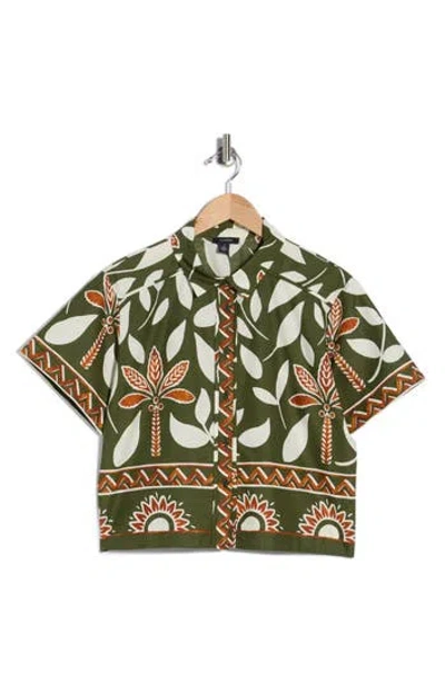 Halogen ® Floral Print Short Sleeve Cotton Button-up Shirt In Green