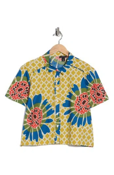 Halogen ® Floral Print Short Sleeve Cotton Button-up Shirt In Multi