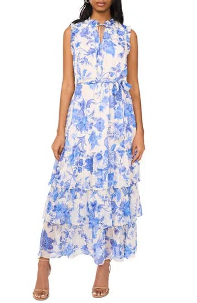 Halogen ® Floral Print Sleeveless Tiered Maxi Dress In White
