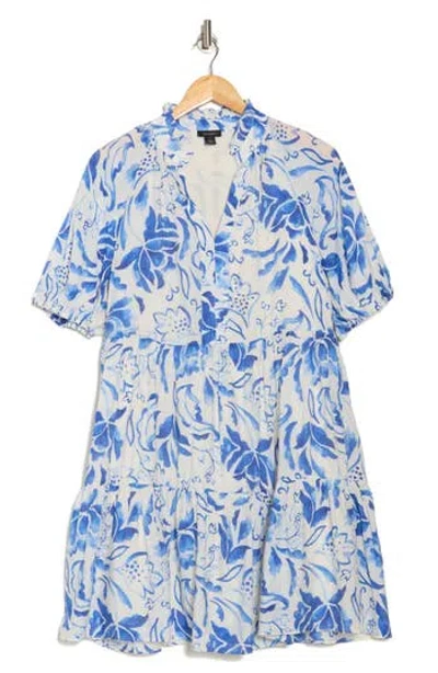 Halogen ® Floral Puff Sleeve Tiered Babydoll Dress