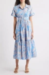 Halogen ® Floral Short Sleeve Cotton Midi Shirtdress In Blue