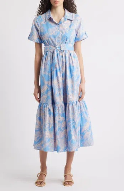 Halogen ® Floral Short Sleeve Cotton Midi Shirtdress In Blue