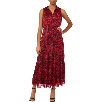 Halogen ® Floral Sleeveless Blouson Tiered Maxi Dress In Rich Black