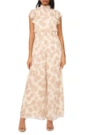 Halogen ® Floral Smocked Neck Jumpsuit In Oxford Tan