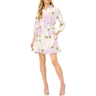 Halogen ® Floral Tie Belt Cotton Mini Shirtdress In Multi