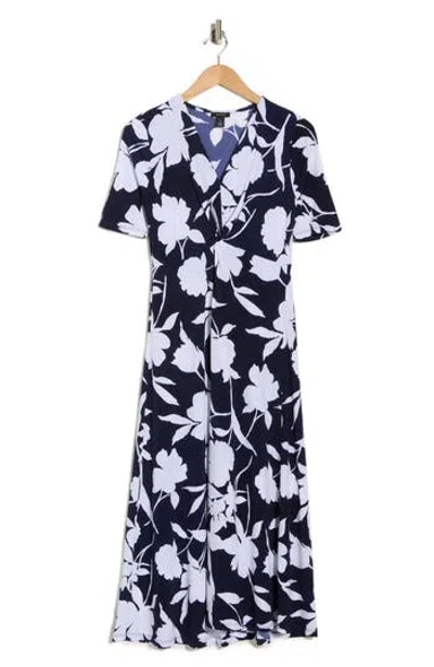 Halogen ® Floral V-neck Tie Front Maxi Dress In Blue
