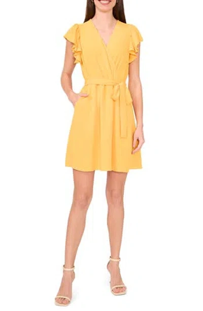 Halogen ® Flutter Sleeve Tie Waist Dress In Mango Pop Orange