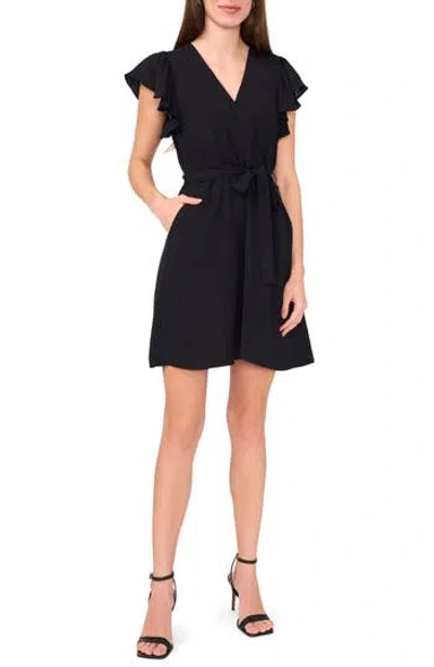 Halogen ® Flutter Sleeve Tie Waist Dress In Rich Black