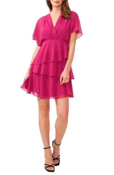 Halogen Flutter Sleeve Tiered Ruffle Chiffon Dress In Boysenberry Purple