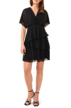 Halogen Flutter Sleeve Tiered Ruffle Chiffon Dress In Rich Black