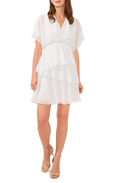 Halogen Flutter Sleeve Tiered Ruffle Chiffon Dress In Skywriting