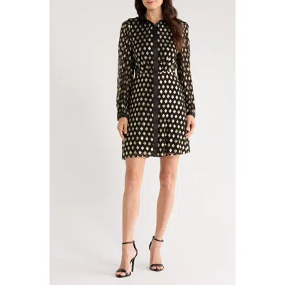 Halogen ® Foil Dot Empire Waist Long Sleeve Shirtdress In Black/gold
